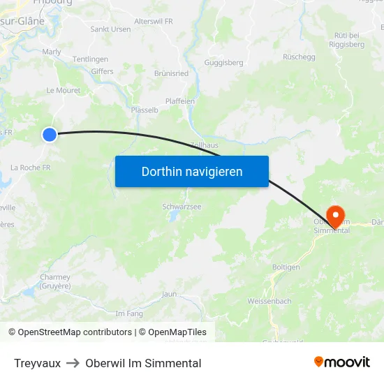 Treyvaux to Oberwil Im Simmental map
