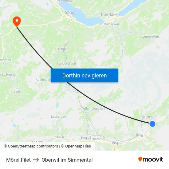 Mörel-Filet to Oberwil Im Simmental map