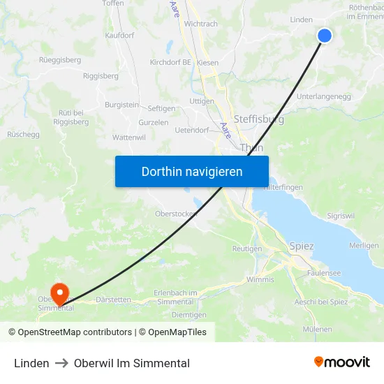Linden to Oberwil Im Simmental map