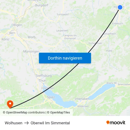 Wolhusen to Oberwil Im Simmental map