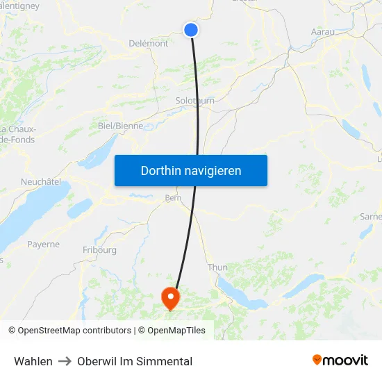 Wahlen to Oberwil Im Simmental map