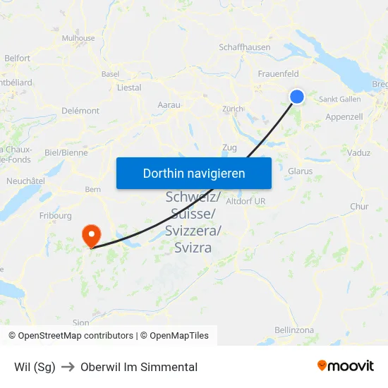 Wil (Sg) to Oberwil Im Simmental map