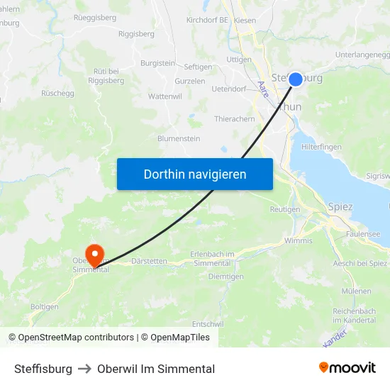 Steffisburg to Oberwil Im Simmental map