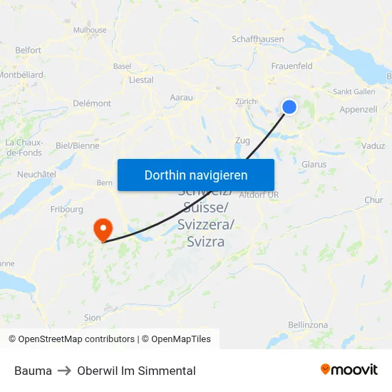 Bauma to Oberwil Im Simmental map