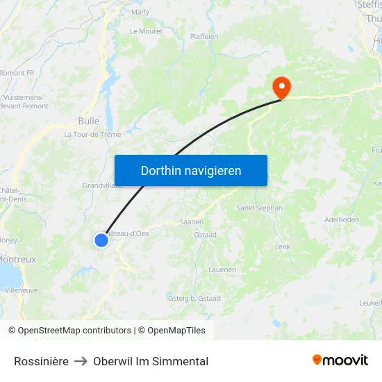 Rossinière to Oberwil Im Simmental map