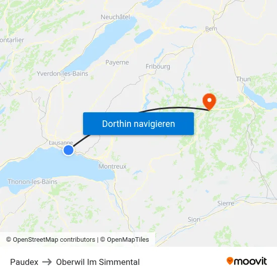 Paudex to Oberwil Im Simmental map
