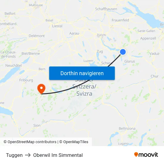 Tuggen to Oberwil Im Simmental map