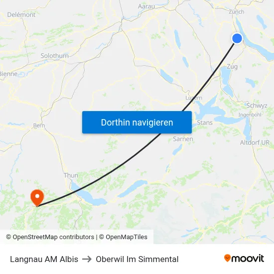 Langnau AM Albis to Oberwil Im Simmental map