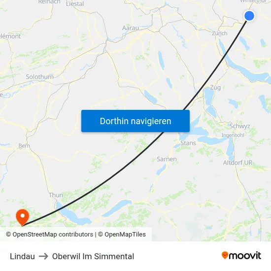 Lindau to Oberwil Im Simmental map