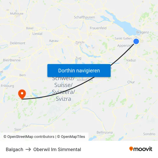 Balgach to Oberwil Im Simmental map