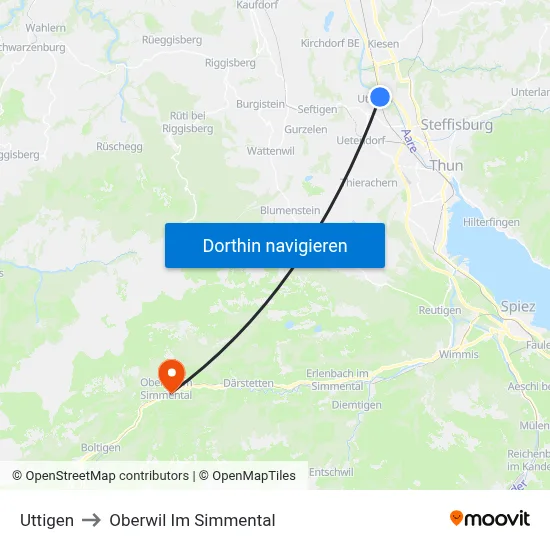 Uttigen to Oberwil Im Simmental map