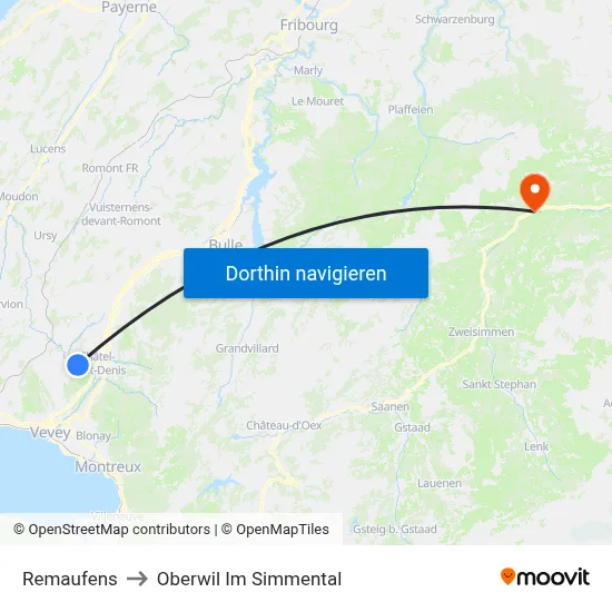 Remaufens to Oberwil Im Simmental map