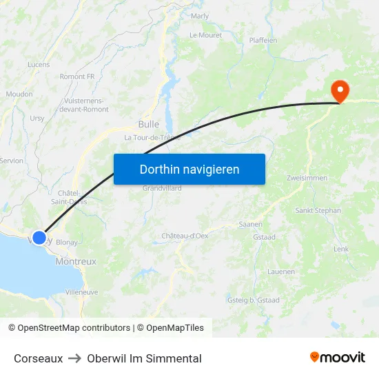 Corseaux to Oberwil Im Simmental map