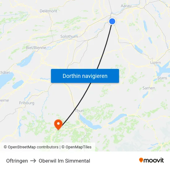 Oftringen to Oberwil Im Simmental map