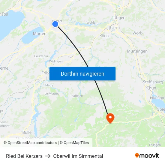 Ried Bei Kerzers to Oberwil Im Simmental map