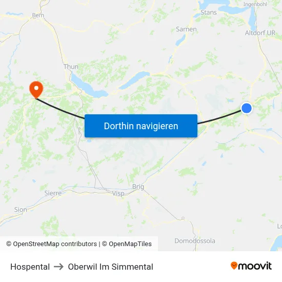Hospental to Oberwil Im Simmental map