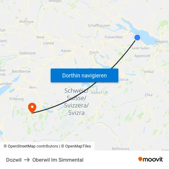 Dozwil to Oberwil Im Simmental map