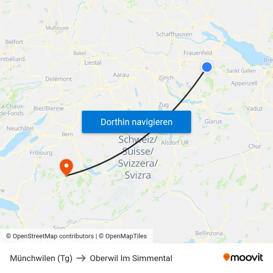 Münchwilen (Tg) to Oberwil Im Simmental map