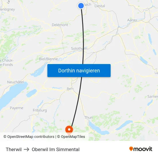 Therwil to Oberwil Im Simmental map