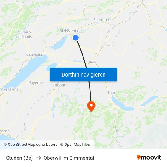 Studen (Be) to Oberwil Im Simmental map