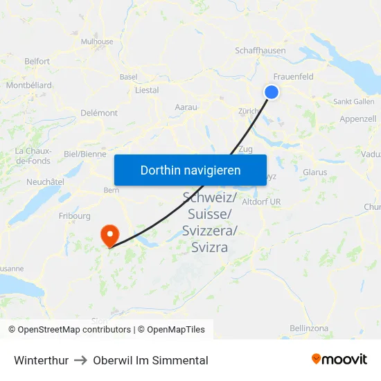 Winterthur to Oberwil Im Simmental map