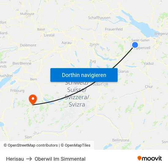 Herisau to Oberwil Im Simmental map