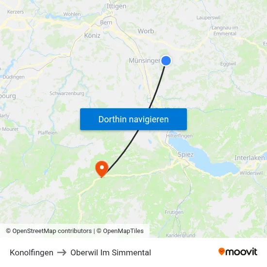 Konolfingen to Oberwil Im Simmental map
