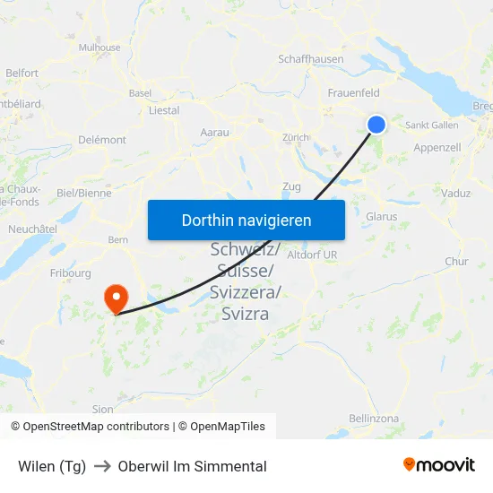 Wilen (Tg) to Oberwil Im Simmental map