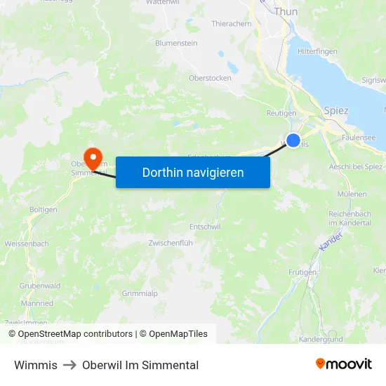Wimmis to Oberwil Im Simmental map