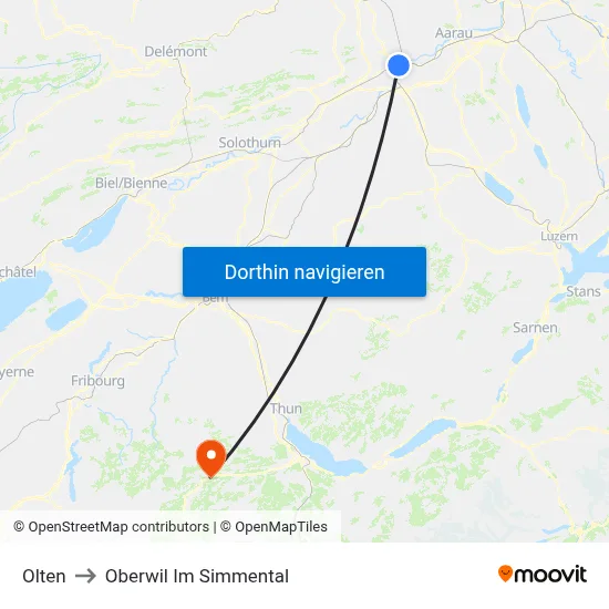 Olten to Oberwil Im Simmental map