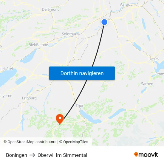 Boningen to Oberwil Im Simmental map