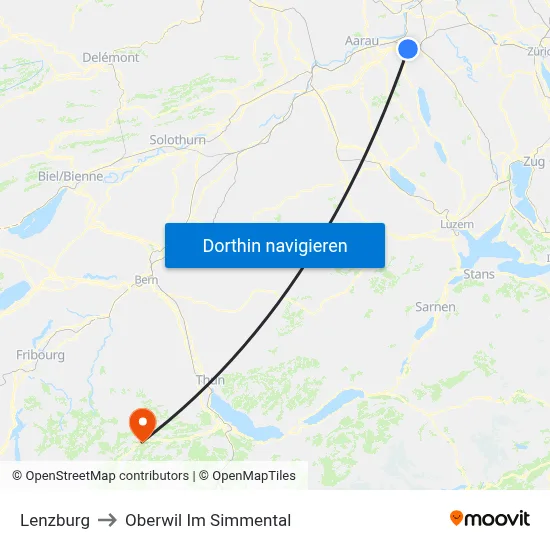 Lenzburg to Oberwil Im Simmental map