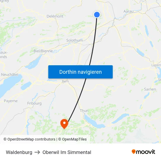 Waldenburg to Oberwil Im Simmental map