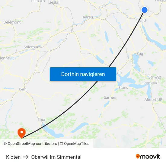 Kloten to Oberwil Im Simmental map