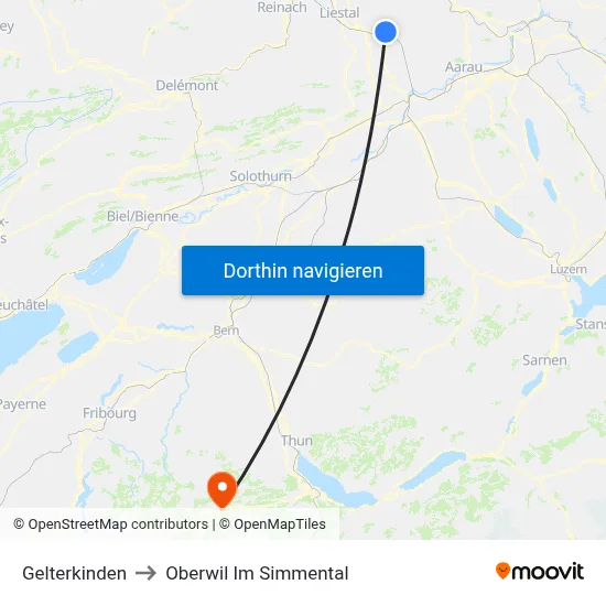 Gelterkinden to Oberwil Im Simmental map