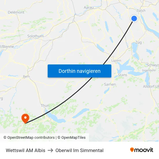 Wettswil AM Albis to Oberwil Im Simmental map