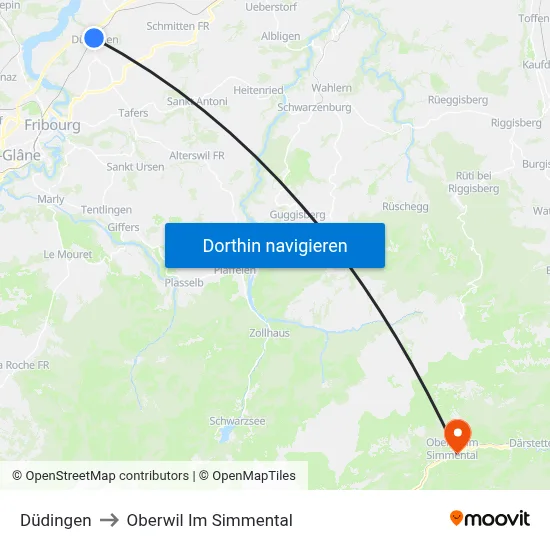 Düdingen to Oberwil Im Simmental map