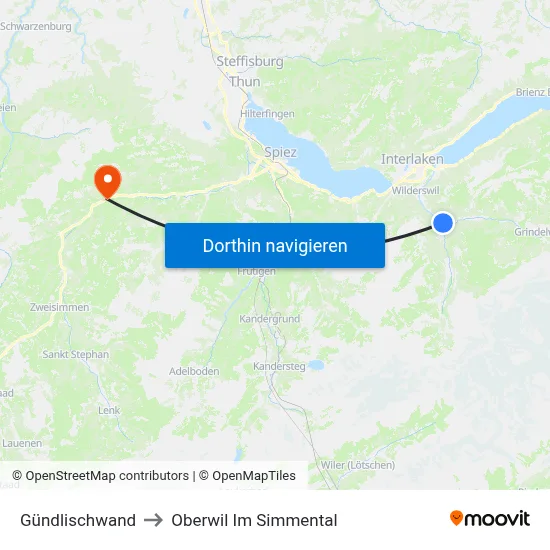 Gündlischwand to Oberwil Im Simmental map
