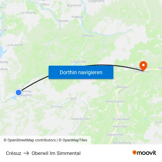 Crésuz to Oberwil Im Simmental map