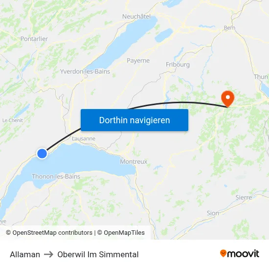 Allaman to Oberwil Im Simmental map