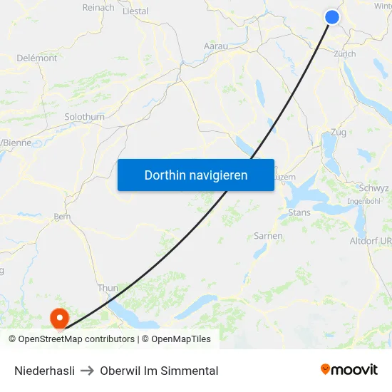 Niederhasli to Oberwil Im Simmental map
