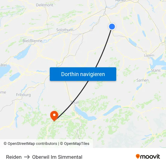 Reiden to Oberwil Im Simmental map