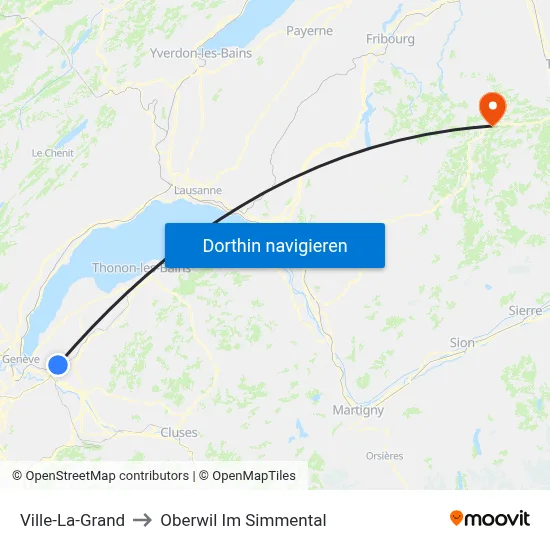 Ville-La-Grand to Oberwil Im Simmental map
