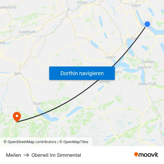 Meilen to Oberwil Im Simmental map
