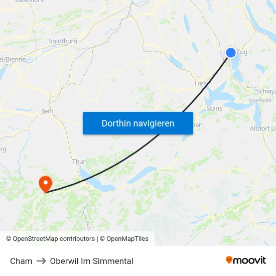 Cham to Oberwil Im Simmental map