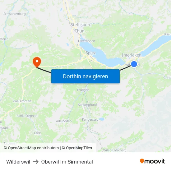 Wilderswil to Oberwil Im Simmental map