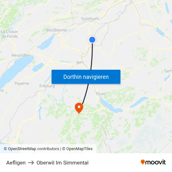 Aefligen to Oberwil Im Simmental map