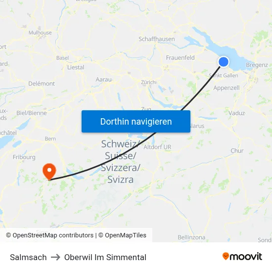 Salmsach to Oberwil Im Simmental map