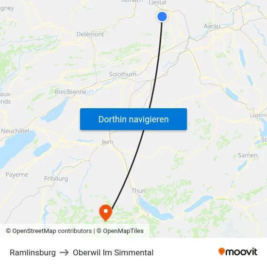 Ramlinsburg to Oberwil Im Simmental map
