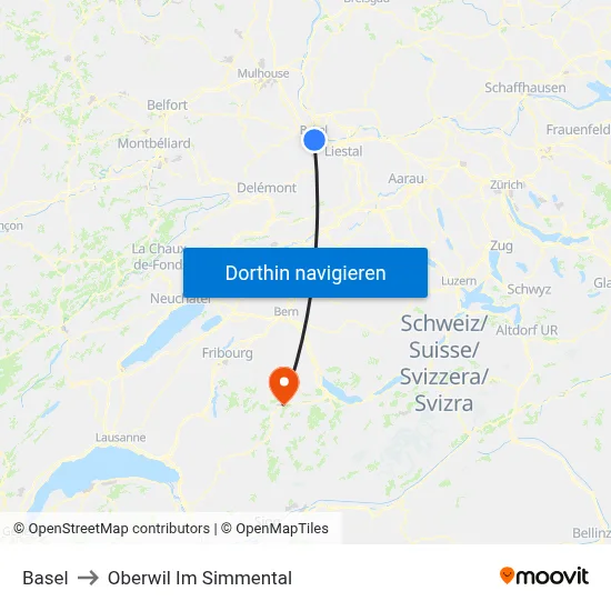 Basel to Oberwil Im Simmental map